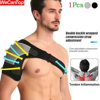 1 шт. Бандаж для поддержки плеча с прижимной накладкой для мужчин и женщин -Защита плеча -Регулируемая спортивная повязка для занятий фитнесом Изображение