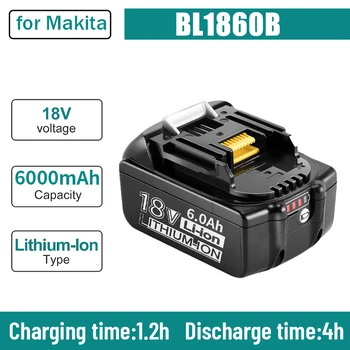 100% Оригинал Для Makita 18V 6000mAh Аккумуляторная Батарея для Электроинструментов со светодиодной литий-ионной Заменой LXT BL1860B BL1860 BL1850 Изображение