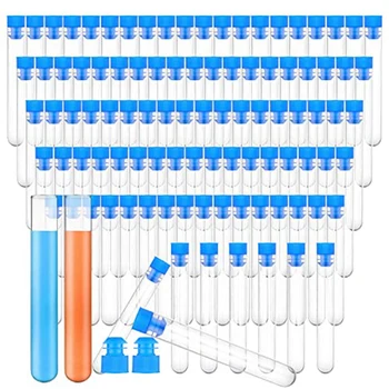 100 Шт Пластиковые Пробирки Объемом 15 Мл С Крышками 16 X 100 Мм Прозрачные Пластиковые Пробирки С Колпачками Для Научных экспериментов. Изображение