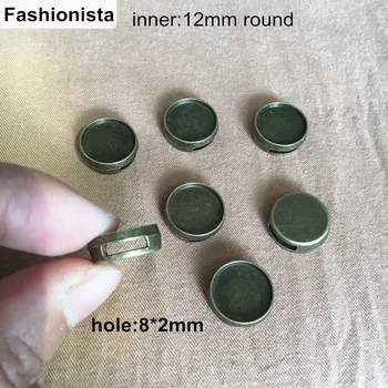 100шт Античный бронзовый ползунок из бисера с подвеской в виде кабошона, подходит для круглого кабошона 12 мм, размер отверстия 2 * 8 мм Изображение
