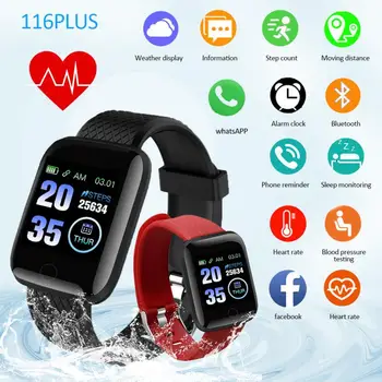 116 Plus Цветной экран Для мониторинга сердечного ритма и артериального давления Смарт-часы Ip65 Водонепроницаемые Спортивные часы 1,3-дюймовый смарт-браслет Изображение