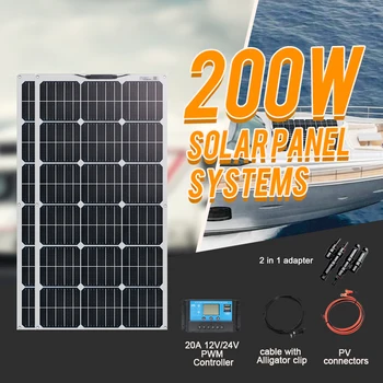 12 Вольтовая Супер Гибкая Монокристаллическая Солнечная панель 100 Вт 200 Вт 300 Вт для Автономной системы Автодома RV Caravan Camper Лодки Крыши Изображение