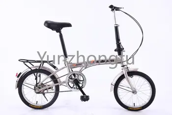 16-дюймовый складной мини-ультралегкий портативный велосипед для взрослых и детей с односкоростным малым колесом с переменной скоростью вращения дискового тормоза Изображение