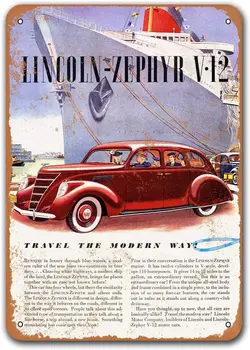 1937 Lincoln Zephyr V-12 Автомобили Автомобильные Жестяные Вывески Винтаж, Металлические таблички Sisoso Плакат Бар Человек Пещера Ретро Декор стен Изображение