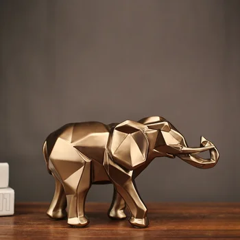 2021 Современная абстрактная золотая статуя слона, украшение из смолы, Аксессуары для украшения дома, подарки для скульптуры слона, животное, ремесло Изображение