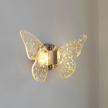 2022 Новый Настенный светильник Butterfly Модный Светильник Роскошный светодиодный Настенный Светильник для Прикроватной тумбочки в гостиной, Настенный светильник для декора стен коридора Изображение