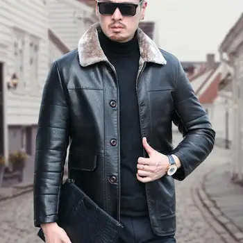 2022 новое поступление, зимние куртки из натуральной кожи высокого качества 90%, белый утиный пух, мужские куртки с отворотом, мужское черное пальто Изображение