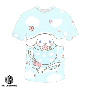 2023 Hello Kitty/ Новая футболка Sanrio Cinnamoroll Для мальчиков, Новая технология, футболка с 3D принтом, модная Одежда, Детский топ с героями мультфильмов, Детская одежда Изображение