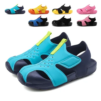 2023 Летние Сандалии для мальчиков ярких цветов, Детская обувь, Пляжные сетчатые сандалии, Модная спортивная обувь для девочек, модные кроссовки с вырезами Изображение