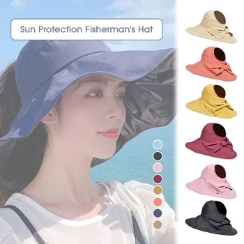 2023 Новая женская Корейская модная Солнцезащитная шляпа с большими полями, защита от ультрафиолета, Пляжная поездка, Пустой топ, Женские солнцезащитные шляпы, Двухсторонняя Изображение