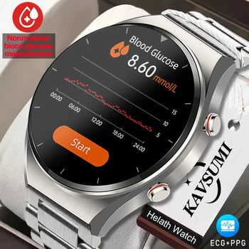 2023 Новые Неинвазивные смарт-часы для измерения уровня глюкозы в крови, мужские Спортивные Фитнес-часы с полным сенсорным экраном, Bluetooth для Android ios Smartwatch Изображение