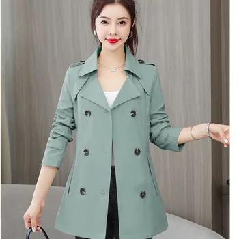 2023 Новый женский осенний тренч, Модные короткие куртки, Корейская версия верхней одежды, Узкое маленькое драповое пальто Изображение