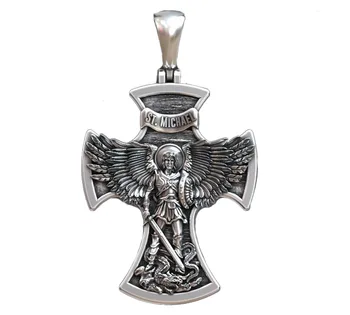 21 г крест Святого Михаила Архангела с подвеской для молитвы из чистого стерлингового серебра 925 пробы, модный Изображение
