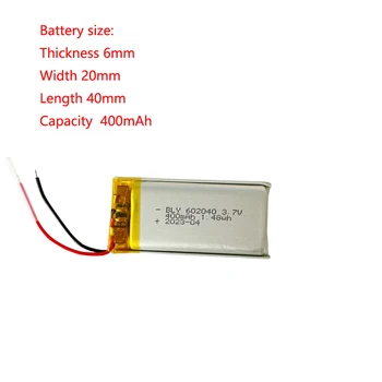 3,7 В Pl 602040 400 мАч Литий-ионная Полимерная Аккумуляторная батарея для беспроводной связи, Bluetooth, Мыши, Клавиатуры, Mp3, Считывания точек Pe Изображение