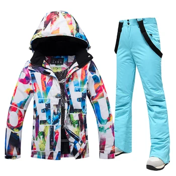 -30 градусов лыжный костюм женский зимний женщин Сноуборд куртки и штаны, теплый водонепроницаемый Куртка для женщин на открытом воздухе на лыжах бренд наряды  Изображение