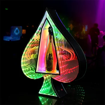 3D Бесконечный зеркальный Туннель LED Ace of Spade Bottle Presenter Акриловое Шампанское, Глорификатор для вина, Глорификатор для бутылок со светодиодной подсветкой Изображение