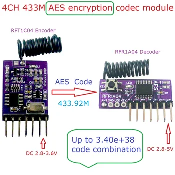 4-Канальный Кодек шифрования AES128 Модуль Дистанционного Управления 433 М Супергетеродинный Трансивер заменить PT2262 EV1527 HC301 Изображение