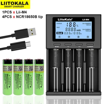 4 шт. от liitokala оригинал ncr18650b 3,7 В 3400 мАч 18650 аккумуляторная батарея для восстановления работоспособности para lanterna + Lii-M4 carregador Изображение