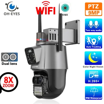 4K 9MP Wifi PTZ IP-камера Безопасности с Двойным Объективом, Автоматическое Отслеживание, Открытый 8-Кратный Зум, Беспроводные Камеры Видеонаблюдения ICSEE XMEYE Изображение