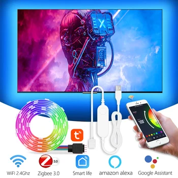 5 В Светодиодные ленты с Подсветкой USB RGB RGBW App Control, Изменяющие Цвет Лампы Bluetooth/Tuya Wifi/Zigbee, светодиодные ленты, Подсветка телевизора в комнате, Alexa Изображение