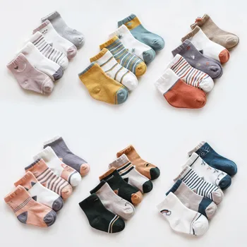 5 пар/лот, Носки для новорожденных, Хлопковые носки для девочек, Осенне-зимние Носки для маленьких мальчиков, одежда для маленьких мальчиков Изображение