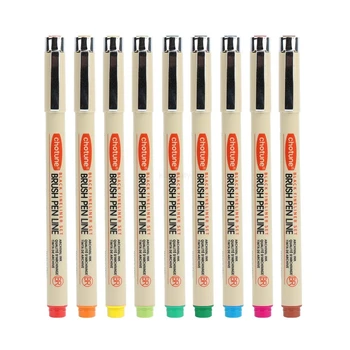 9 цветов, мягкая кисть, ручки с пористыми кончиками, Эскиз дизайна, Микрон, ручка 0,5 мм, Fineliner, Принадлежности для рисования Neelde, Ручка для рисования Изображение