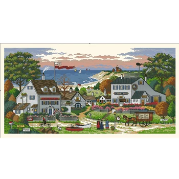 Amishop Высококачественный Прекрасный Набор Для Вышивания Крестиком Cozy Cove Bay Gulf Seaside Town Home Размеры 03896 Изображение
