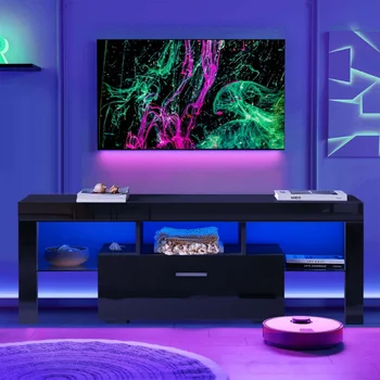Aukfa Подставка для телевизора со светодиодной подсветкой для телевизоров до 60 дюймов, Шкаф для хранения телевизора в гостиной - черный Изображение
