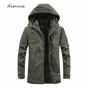 DIMUSI/ зимние мужские куртки, модные флисовые теплые куртки-ветровки, Мужские уличные утепленные военные тепловые куртки с капюшоном, одежда Изображение