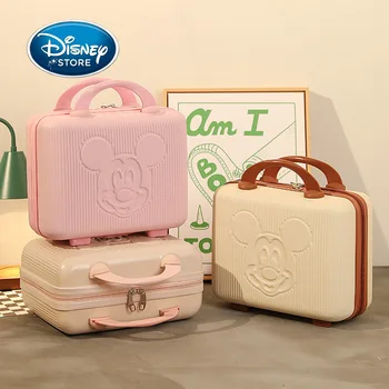 Disney 14-дюймовый однотонный дорожный Чемодан с изображением Аватара Микки, Рельефный Мини-Квадратный Женский багаж, косметичка, чехол для переноски Изображение