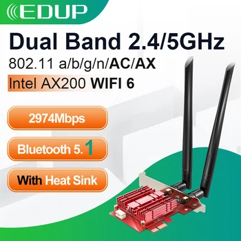 EDUP 3000 Мбит/с WiFi 6 PCI Express Bluetooth 5.1 Адаптер Двухдиапазонный 2.4G/5GHz 802.11AC/AX Intel AX200 PCIe Беспроводная сетевая карта Изображение