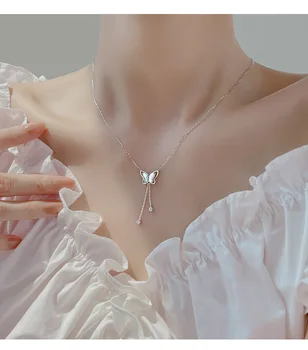 Fnixtar 10шт Ожерелье-бабочка из нержавеющей стали с подвесками из страз, женские модные колье-чокеры, ювелирные изделия Изображение
