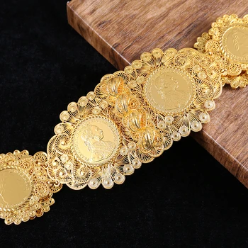 Herseygold, Покрытые цинковым сплавом Золотые монеты, цепи, ремни для женщин, Ближневосточные Турецкие Свадебные украшения для новобрачных, роскошные украшения для тела Изображение
