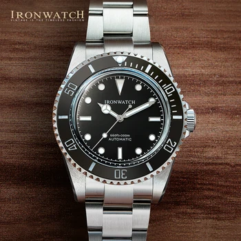 Ironwatch Мужские Винтажные часы для Дайверов Sub 14060 Bubble Sapphire 40 мм Черный Циферблат PT5000/SW200 Механизм с Автоподзаводом 20Bar BGW-9 Lume Изображение