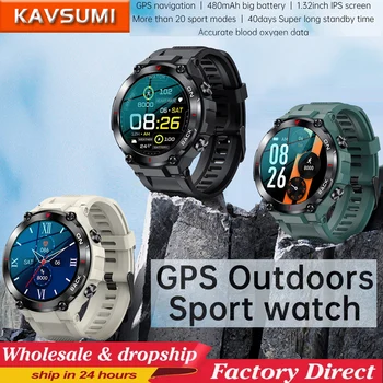 K37 GPS Смарт-Часы Мужские 1,32IPS 480 мАч Фитнес-Трекер 24/7 Частота сердечных сокращений IP68 Водонепроницаемые Blood ox Спортивные Умные Часы На открытом Воздухе Изображение