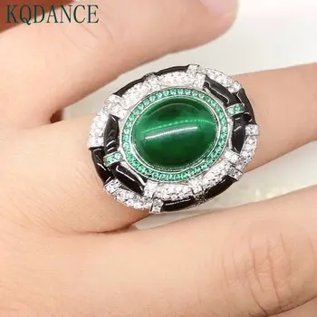 KQDANCE Большой зеленый камень, черная эмаль, Изумрудный Жемчуг, Бриллиантовое кольцо с драгоценными камнями, Коктейльное кольцо на палец, ювелирные изделия для женщин Изображение