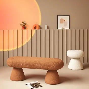 Nordic Light Роскошная скамейка из овечьей шерсти для мебели для гостиной, Домашний креативный Пуфик, Табурет для переодевания обуви, Табурет для дивана в примерочной Изображение