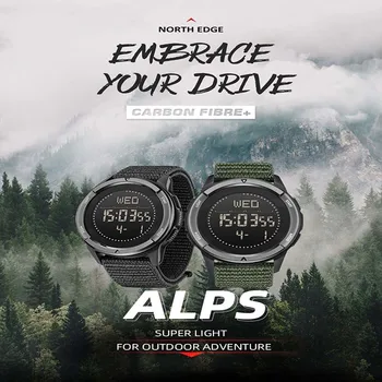 North Edge ALPS Мужские спортивные смарт-часы с ультратонким ремешком из углеродного волокна, водонепроницаемые спортивные часы с функцией шагомера на открытом воздухе Изображение