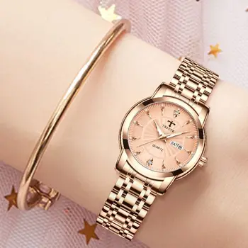 TRSOYE, хит продаж, модные женские часы из розового золота, водонепроницаемые женские кварцевые часы для девочек Изображение