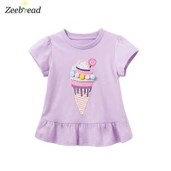 Zeebread Новое поступление, летние детские футболки с вышивкой мороженого, футболки для девочек, топы, Хлопковый детский костюм, Рубашки, Одежда Изображение