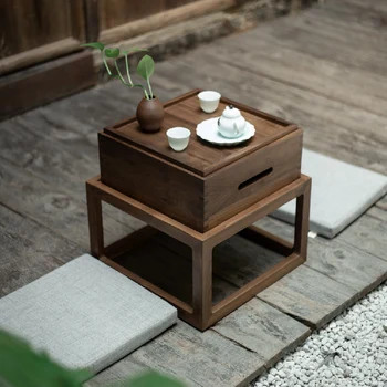 Zen маленький чайный столик с плавающим окном, столик с татами, чайный столик на балконе в японском стиле, оригинальный декор чайного столика из черного ореха Изображение