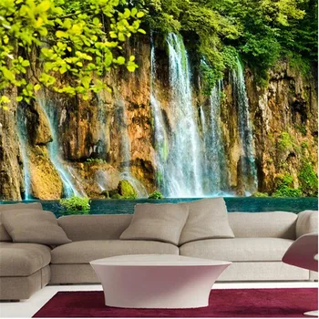 beibehang пользовательские фотообои на стену-3d Роскошное качество HD Первобытный лесной пейзаж водопад утес украшенный большой стеной Изображение
