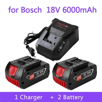 Аккумулятор 18V 6.0Ah для Электродрели Bosch Литий-ионный аккумулятор 18V BAT609, BAT609G, BAT618, BAT618G, BAT614 + 1 зарядное устройство Изображение