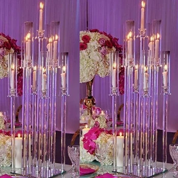 Акриловые канделябры с 9 головками, подсвечники, свадебные подсвечники, подставка для цветов, канделябр для украшения центрального стола Изображение