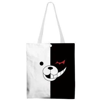 Аниме Monokuma Danganronpa Черно-белый Медведь, сумка через плечо, Холщовая сумка для покупок Изображение