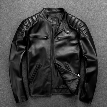 Бесплатная 2023 популярная мужская кожаная куртка Rider.Продается абсолютно новое пальто из воловьей кожи. приталенная ткань из натуральной кожи.Азиатский размер плюс.천연 가 Изображение