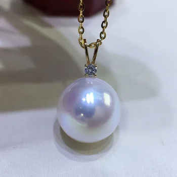 Великолепное Ожерелье из натурального Круглого Жемчуга AAAAA 10-11 мм из Белого жемчуга Южно-Китайского моря 925S Изображение