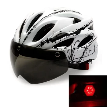 Велосипедный шлем для мужчин и Женщин MTB Дорожный Велосипедный шлем со светодиодным задним фонарем, Ветрозащитные Очки, Козырек для горного велосипеда, Велосипедный шлем Изображение