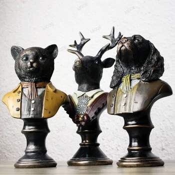 Винтажная статуэтка старого джентльмена, собаки, кошки, оленя, высококачественная имитация статуи из смолы, украшения для рукоделия, фигурка животного на распродаже ~ Изображение