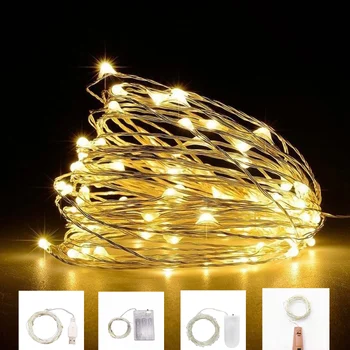 Гирлянды из медной проволоки, Гирлянды для вечеринки, батарея 5 М/10 М, Рождественские Гирлянды, USB-Сказочная лампа, Свадебные украшения, светодиодные гирлянды Изображение